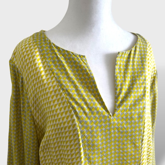 Boden Blouse Women's Size 12R Carey Yellow Geometric Long Sleeve Silk Boho Top - Picture 4 of 15
